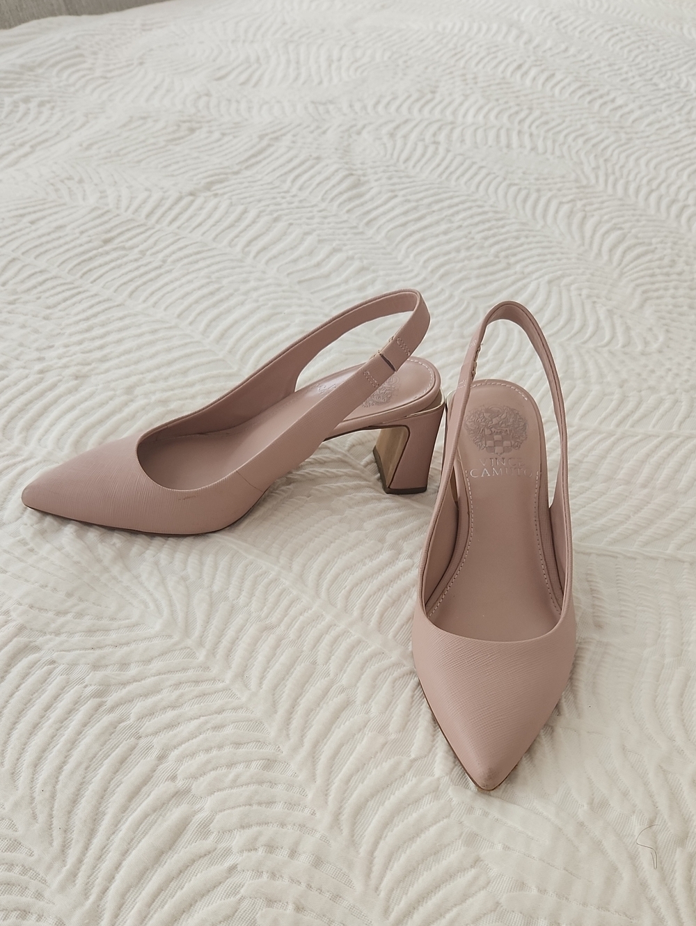Vince Camuto Pointed Slingback Block Heel Pumps in Dusty Pink